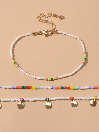 3pcs Bohemian Handmade Disc Charm Colorful Seed Beads Bracelet Ethnic Jewellery-3