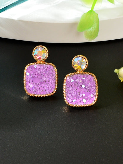 Colorful Square Glitter Sparkle Stud Earrings - Trendy Fashion Jewelry Accessory-6