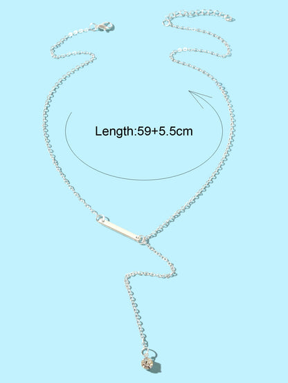 Feelontop Jewellery Silver Chain Rhinestone Fringe Y Necklace Women Accessories-4