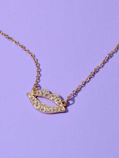 Engagement Jewellery Gift Rhinestone Decor Gold Chain Lip Charm Collar Necklace-4
