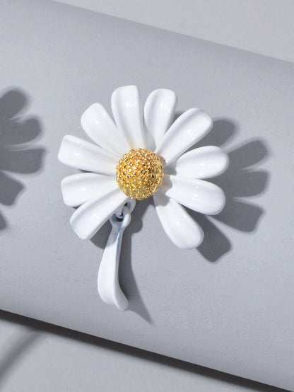 Asymmetrical White Enamel Flower Stick Stud Dangle Earrings Ear Jacket Jewellery-4
