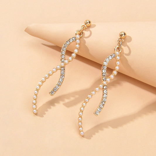 Textured Full Rhinestone Pearl Luxurious S Dangle Earrings Wedding Anniversary-0