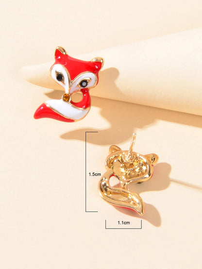 Cute White Red Enamel Fox Stud Earrings Animal Birthday Jewellery Gift for Women-4
