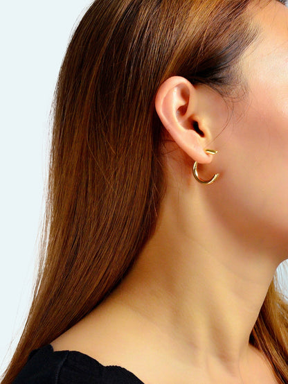 Punk Minimalist Metal Circle Huggie Hoop Pierced Statement Earrings Ear Jacket-4
