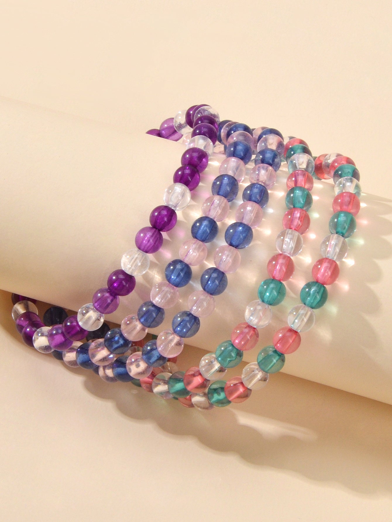 5 pcs Boho Chic Style Handmade Colorful Beads Elastic Bracelet Bangles for Women-4