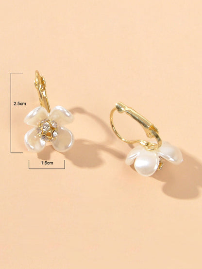 Delicate Jewelry Rhinestone White Resin Flower Hoop Bridal Party Dangle Earrings-4