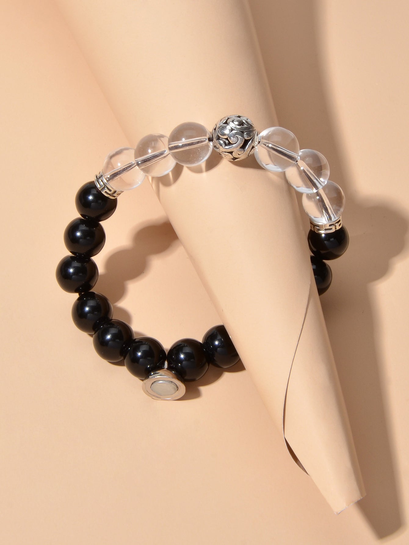 Tribal Ethnic Jewellery Black Transparent Beads Elastic Bohemian Bangle Bracelet-4