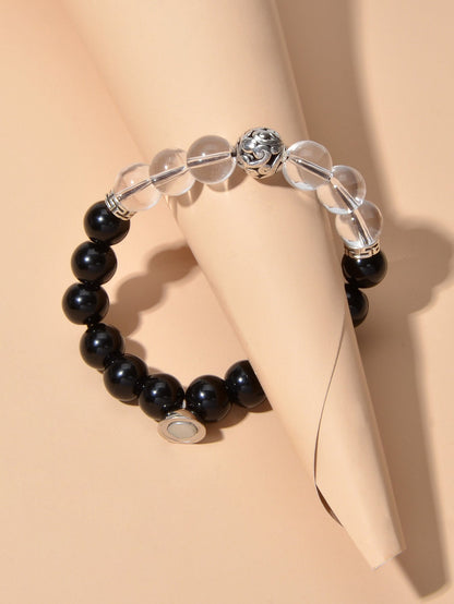 Tribal Ethnic Jewellery Black Transparent Beads Elastic Bohemian Bangle Bracelet-4