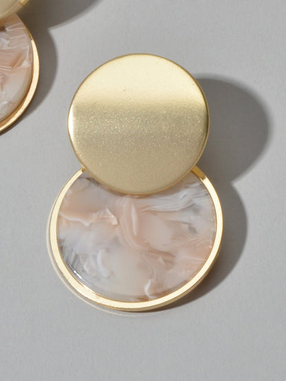 Mottled Resin Round Gold Disc Geometric Stud Multicolour Marbled Drop Earrings-4