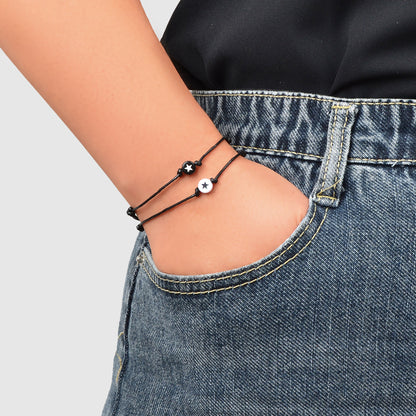 2 pcs Black Rope Adjustable Star String Couple Matching Bracelets Friend Gifts-4