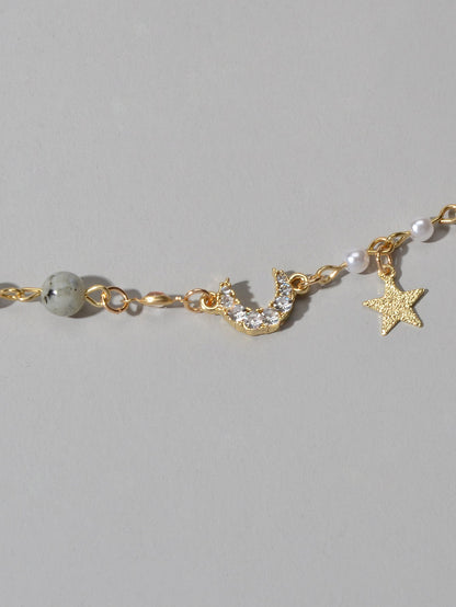 Luxurious Jewellery Party Wear Gold Chain Rhinestone Star Moon Charm Bracelet-4
