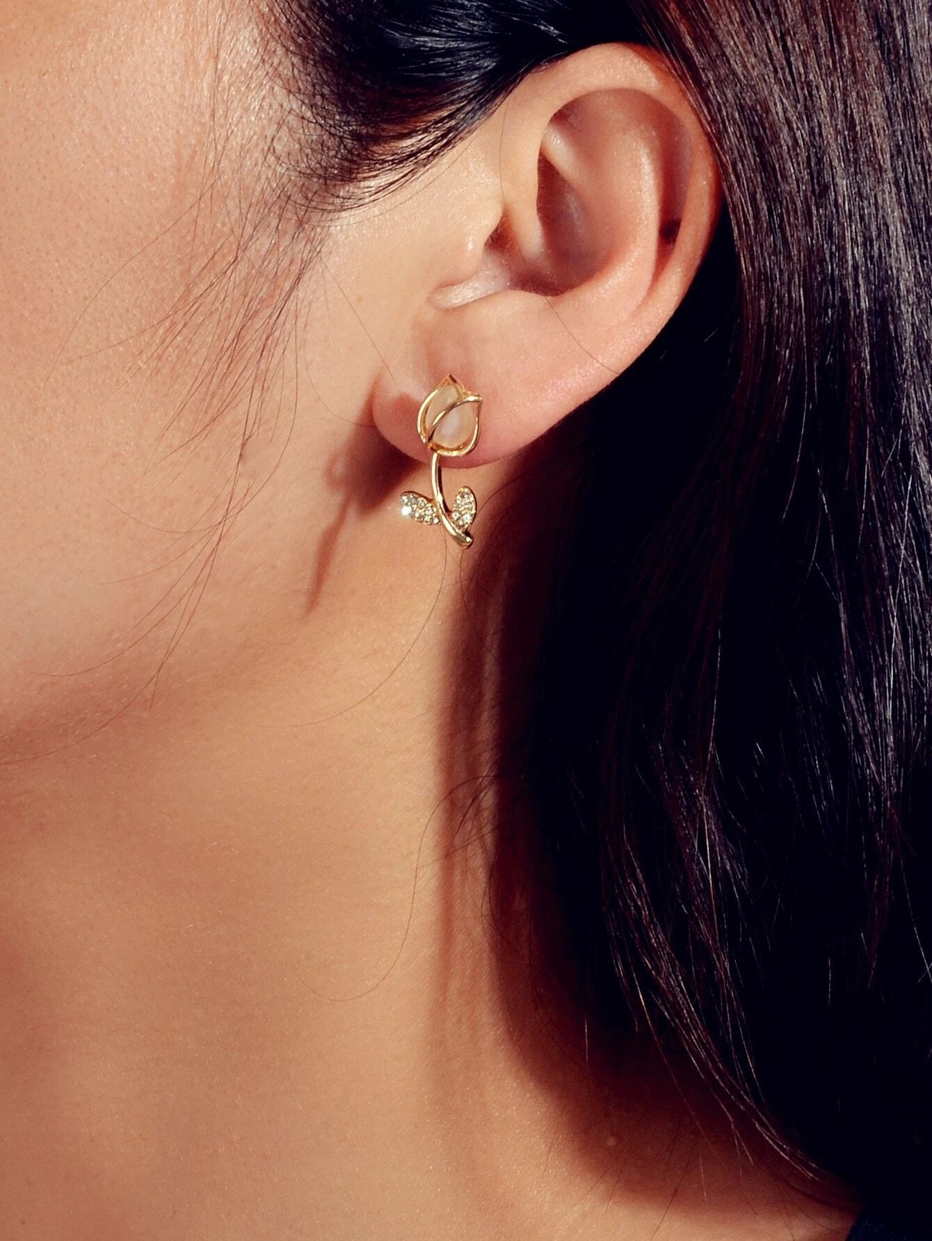 Gold Tone Fancy Gorgeous Crystal Stud Lovely Floral Earrings Party Gift Jewelry-1