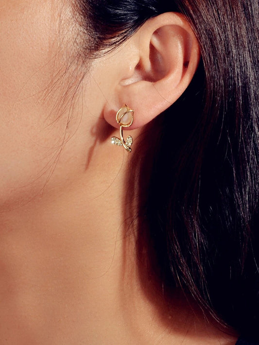 Gold Tone Fancy Gorgeous Crystal Stud Lovely Floral Earrings Party Gift Jewelry-1