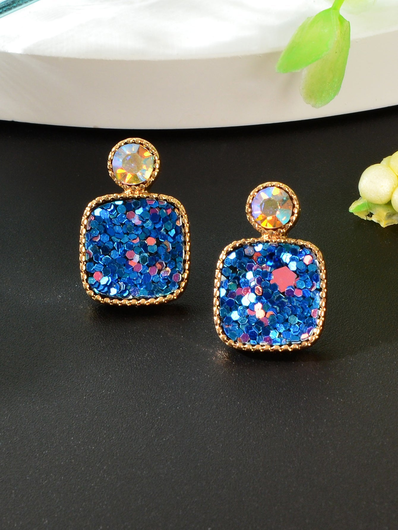 Colorful Square Glitter Sparkle Stud Earrings - Trendy Fashion Jewelry Accessory-7