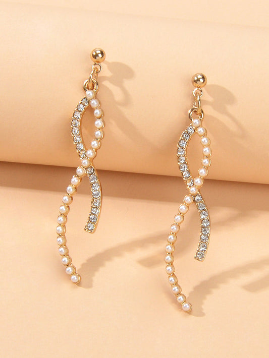 Textured Full Rhinestone Pearl Luxurious S Dangle Earrings Wedding Anniversary-1