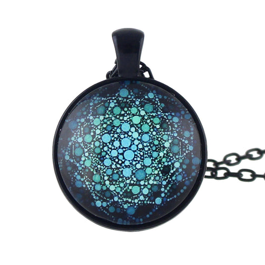 Gothic Black Chain Geometric Pattern Acrylic Round Ball Pendant Ethnic Necklace-1