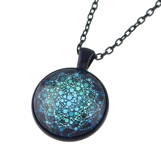 Gothic Black Chain Geometric Pattern Acrylic Round Ball Pendant Ethnic Necklace-0