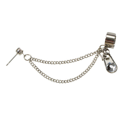 1pc Punk Silver Chain Rhinestone Zipper Shape Stud Cartilage Earrings Ear Cuff-2