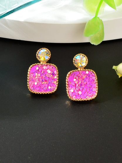 Colorful Square Glitter Sparkle Stud Earrings - Trendy Fashion Jewelry Accessory-8