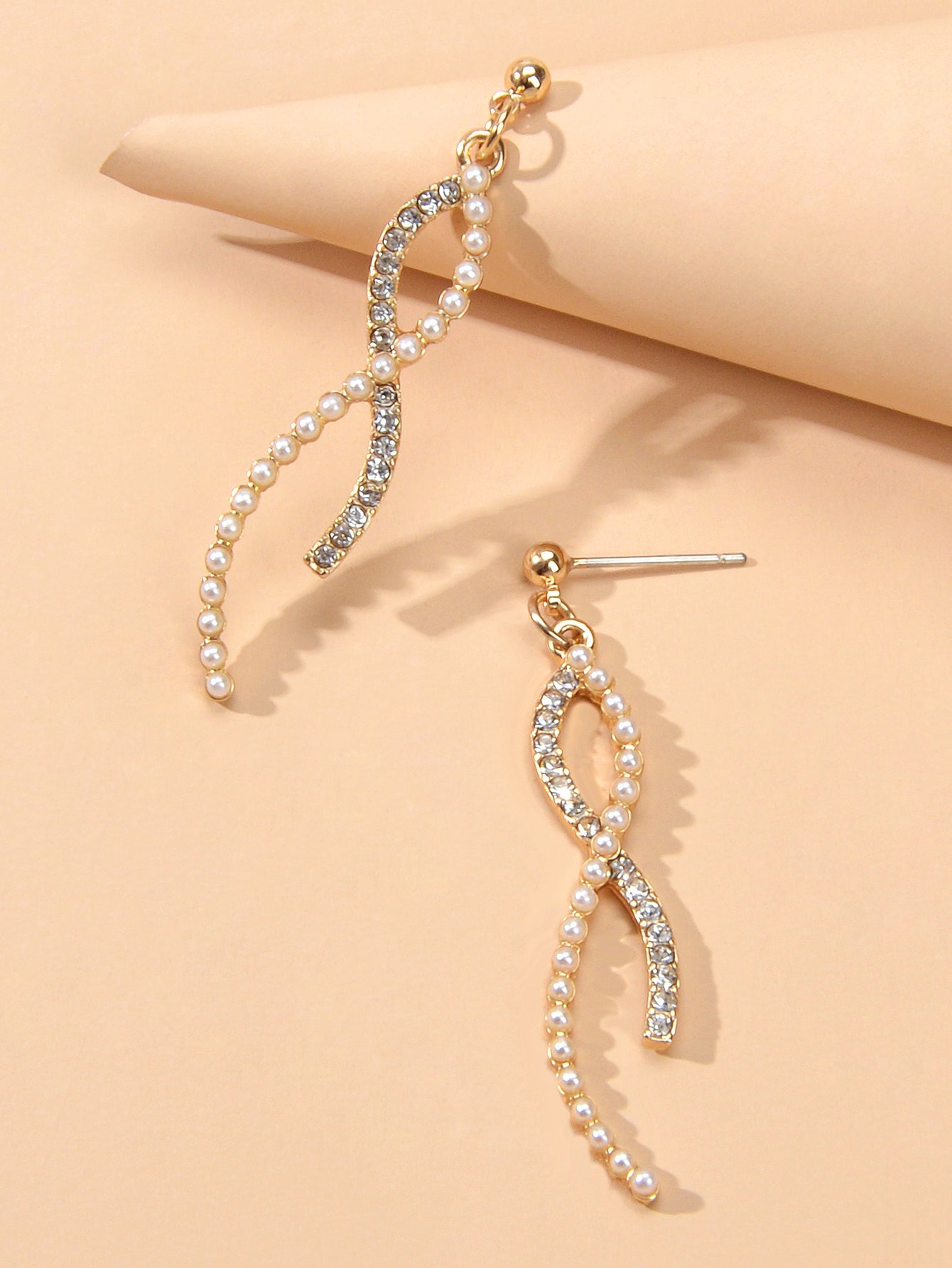Textured Full Rhinestone Pearl Luxurious S Dangle Earrings Wedding Anniversary-2