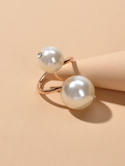 Engagement Jewellery Gift Simulated Pearl Women Wedding Promise Gold Finger Ring-2