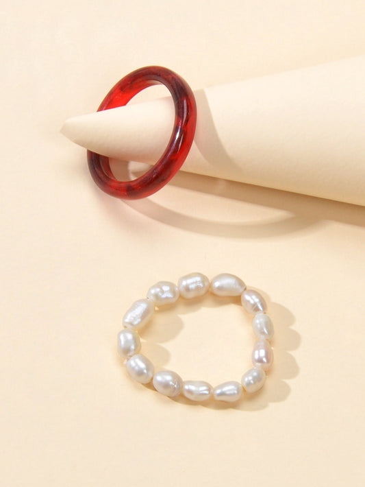 2pcs Pearl Elastic Ring New Women Accessories-1
