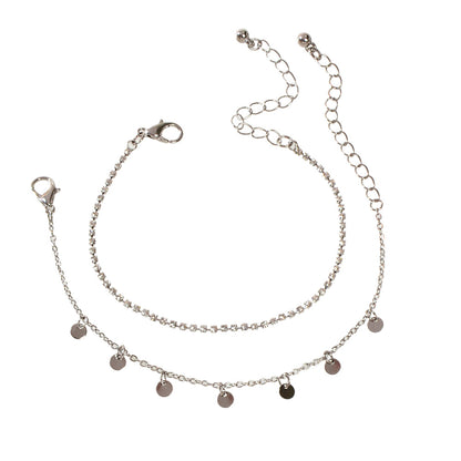 2pcs Women Rhinestone Gold Silver Chain Disc Charm Bracelet Fashion Accessories-5