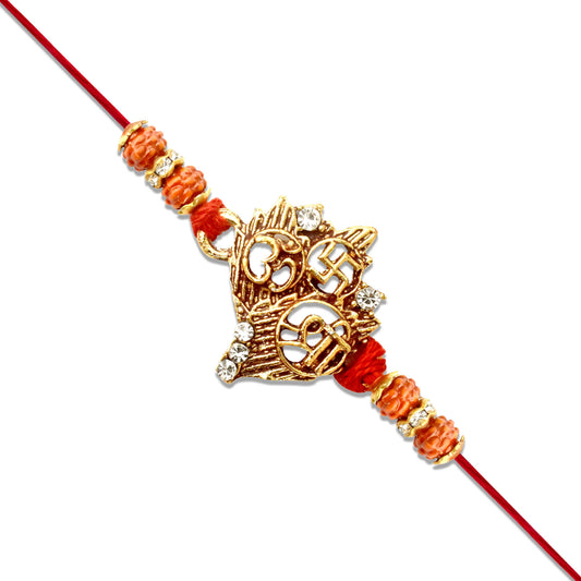 Spiritual Symbol Rakhi With Om Swastik  Rudraksha Beads