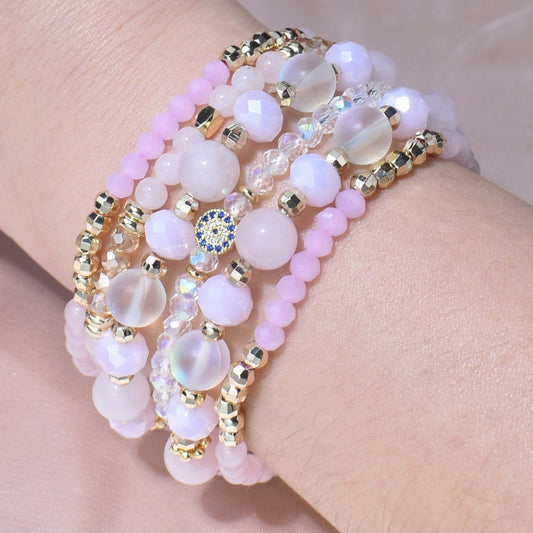 Rose Quartz, Evil Eye Build-Your-Own Bracelet Set-0