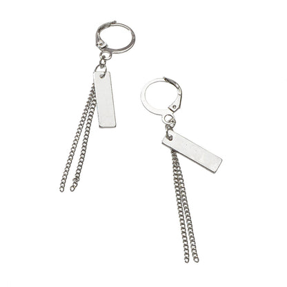 Hip Hop Silver Huggie Tassel Metal Plates Dangle Hoop Earrings Round Earstud-4