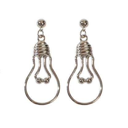Punk Jewelry Gold Silver Metal Light Bulb Drop Statement Stunning Stud Earrings-5