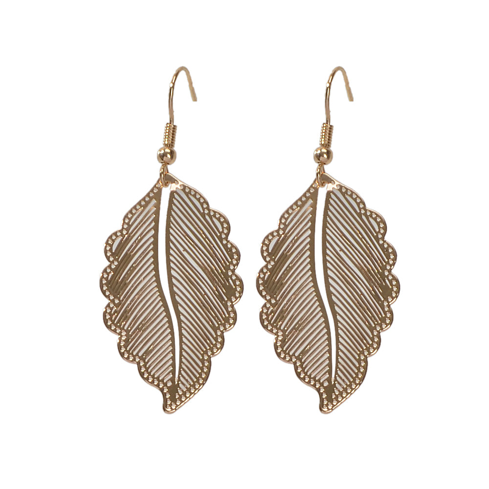 Hollow out Gold Tropical Leaf Drop Earrings Eardrop Accessories Dainty Jewellery-4