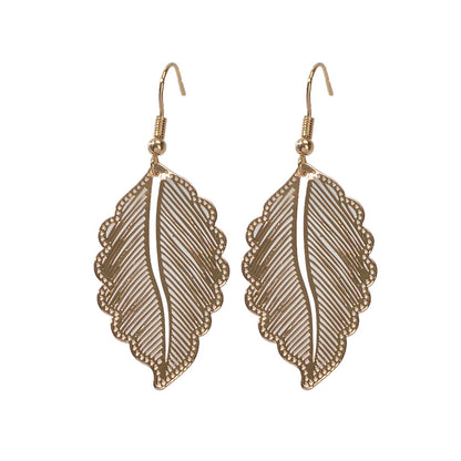 Hollow out Gold Tropical Leaf Drop Earrings Eardrop Accessories Dainty Jewellery-4