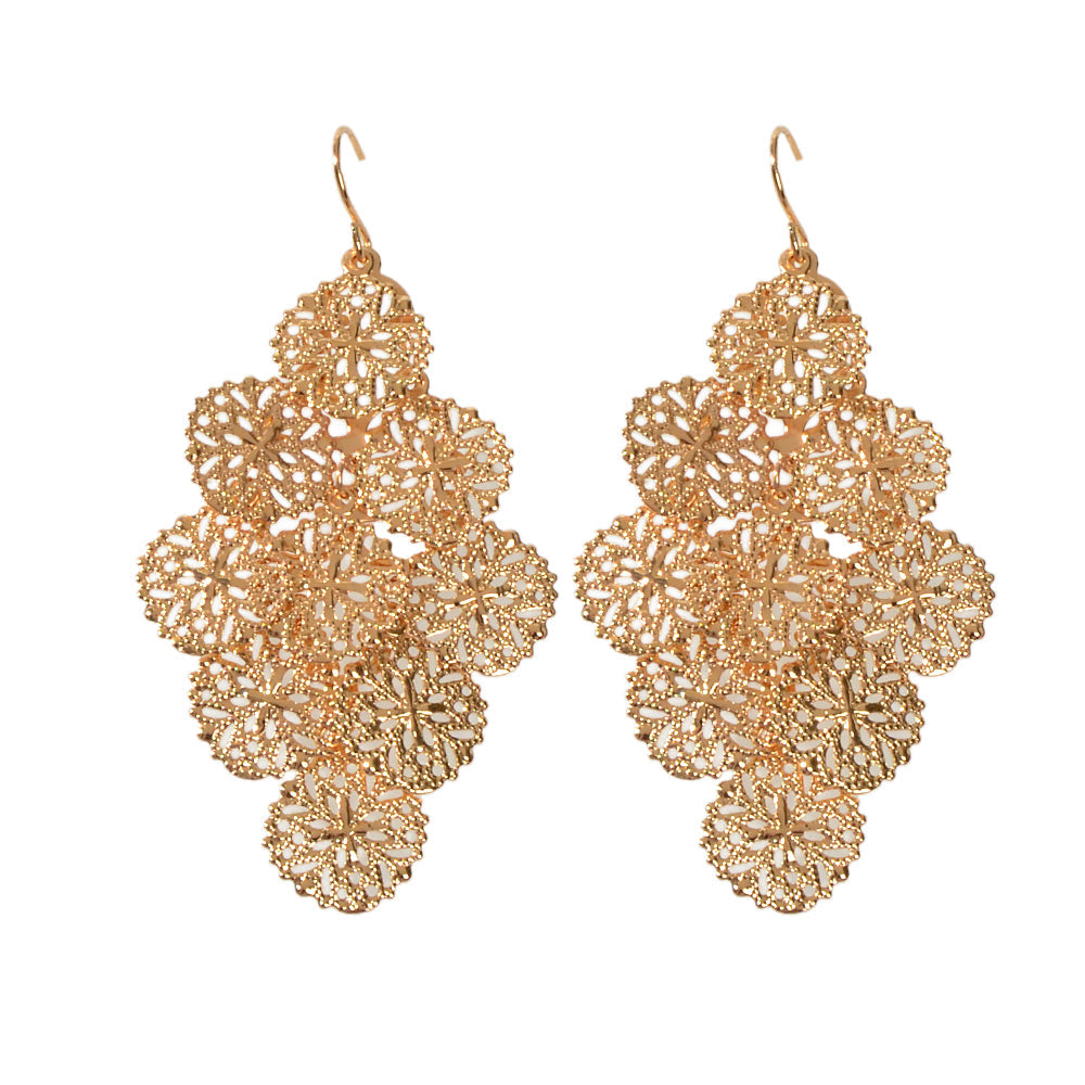 Fashion Jewellery Gold Hollow out Disc Charm Dangle Earrings Women Accessories-4
