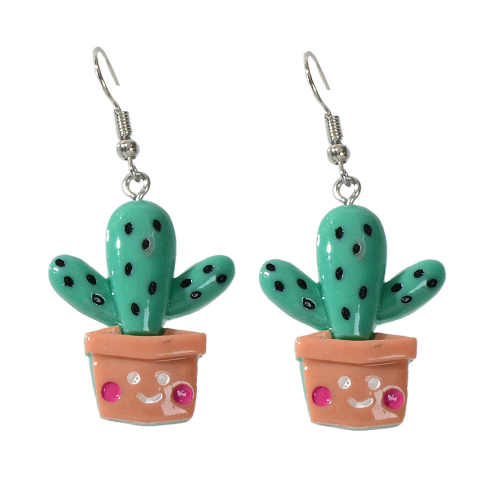 3D Cartoon Multi-colored Cactus Flowerpot Plant Drop Earrings Women Funny Gifts-3