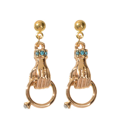 Unique Design Metal Rhinestone Decor Hand with Ring Earrings Women Dainty Gift-3