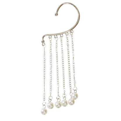 1 pc Fashion Pearl Silver Long Chain Tassel Big Ear Cuff Statement Earrings-3