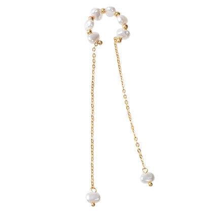 1 pc Fashion Pearl Long Gold Chain Ear Cuff Cartilage Dangle Earrings Accessory-3