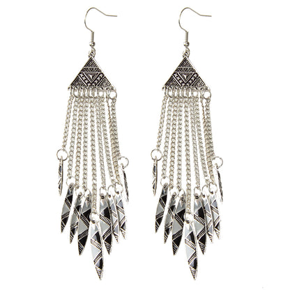 Tribal Ethnic Antique Silver Chain Tassel Geometric Charm Bohemian Earrings Gift-4