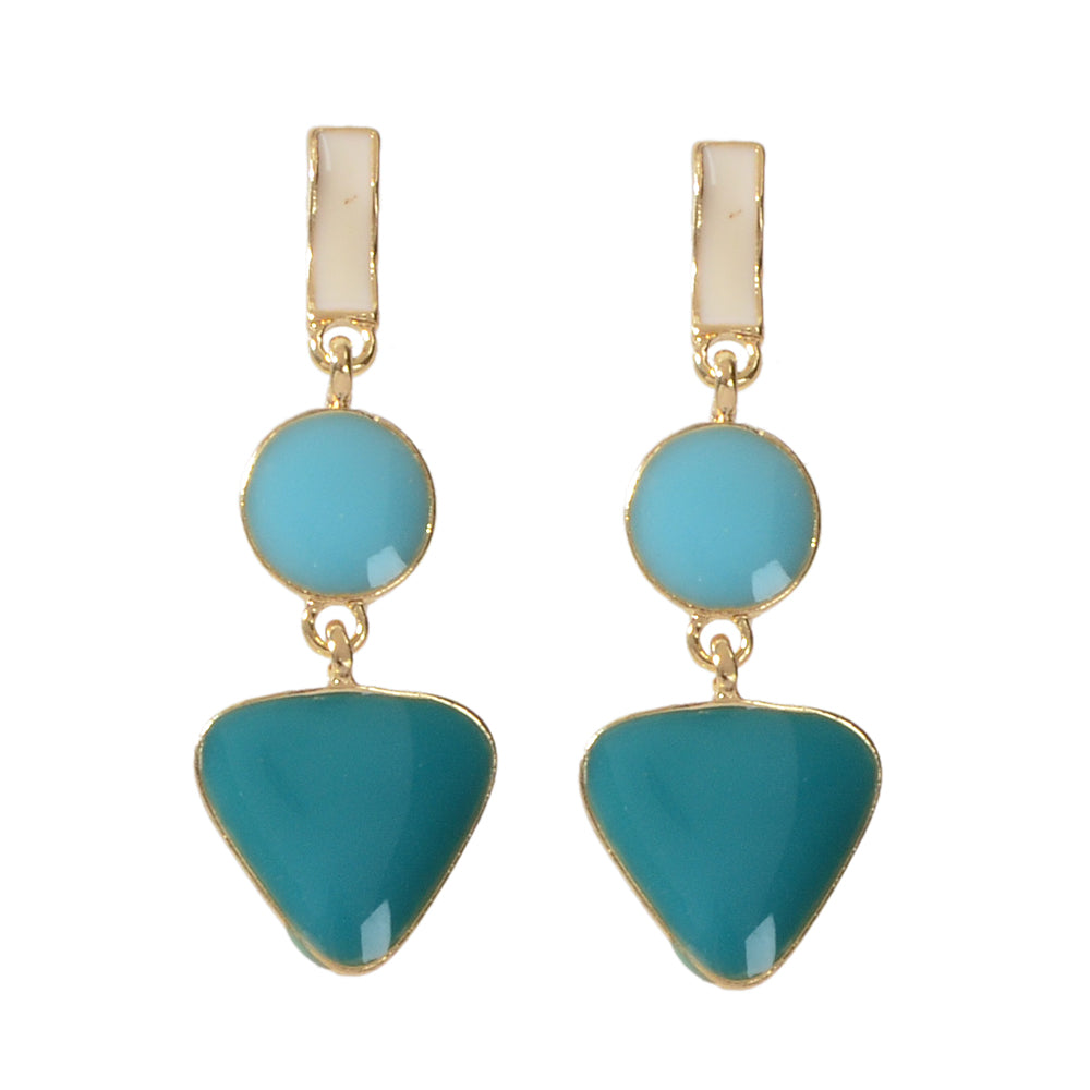 Designer Jewellery Multi-colored Enamel Round Triangle Geometric Dangle Earrings-5
