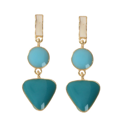 Designer Jewellery Multi-colored Enamel Round Triangle Geometric Dangle Earrings-5