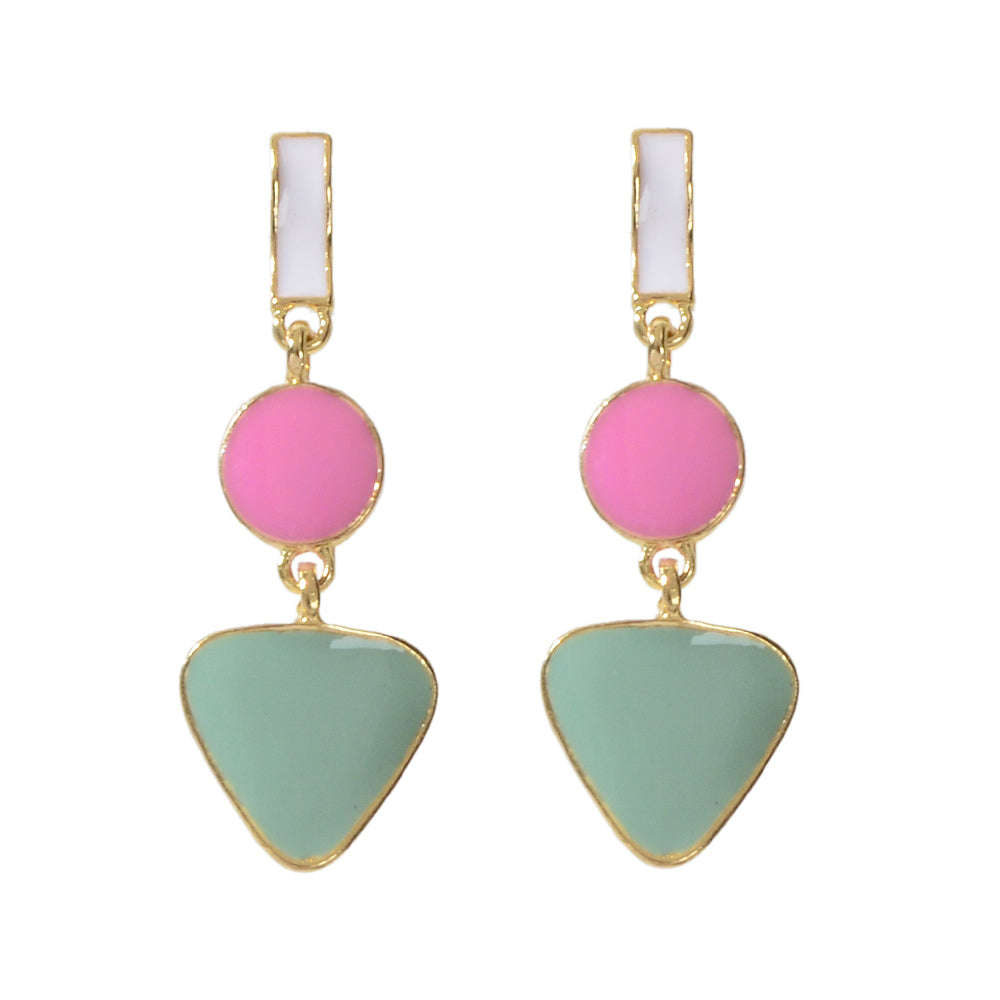 Designer Jewellery Multi-colored Enamel Round Triangle Geometric Dangle Earrings-4