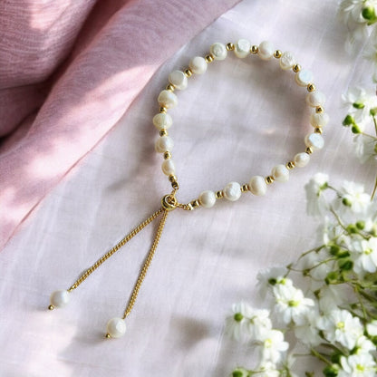 Pearls Moonstone Gold Layering Bracelets Waterproof, 18K Gold Plated-5