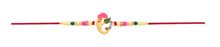 Stylish Ganesh Design Rakhi With Multicolor Beads And Gold Finish Accents
