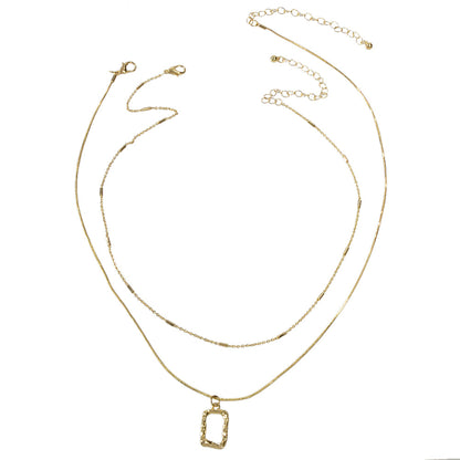 2 pcs Minimalist Gold Silver Chain Square Pendant Necklace Party Decoration Gift-3