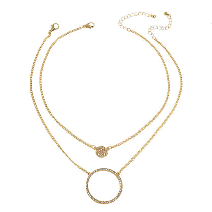 2 pcs Gold Silver Chain Rhinestone Round Circle Pendant Necklace Jewellery Gift-4