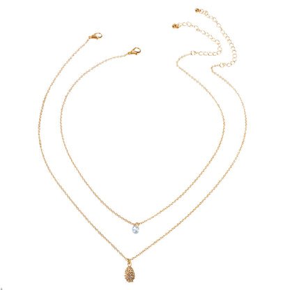 2 pcs Fashion Women Jewellery Rhinestone Decor Gold Chain Water Drop Necklace-4