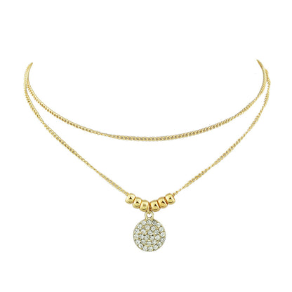 Trendy Jewellery 2 pcs Gold Silver Chain Rhinestone Decor Round Pendant Necklace-3