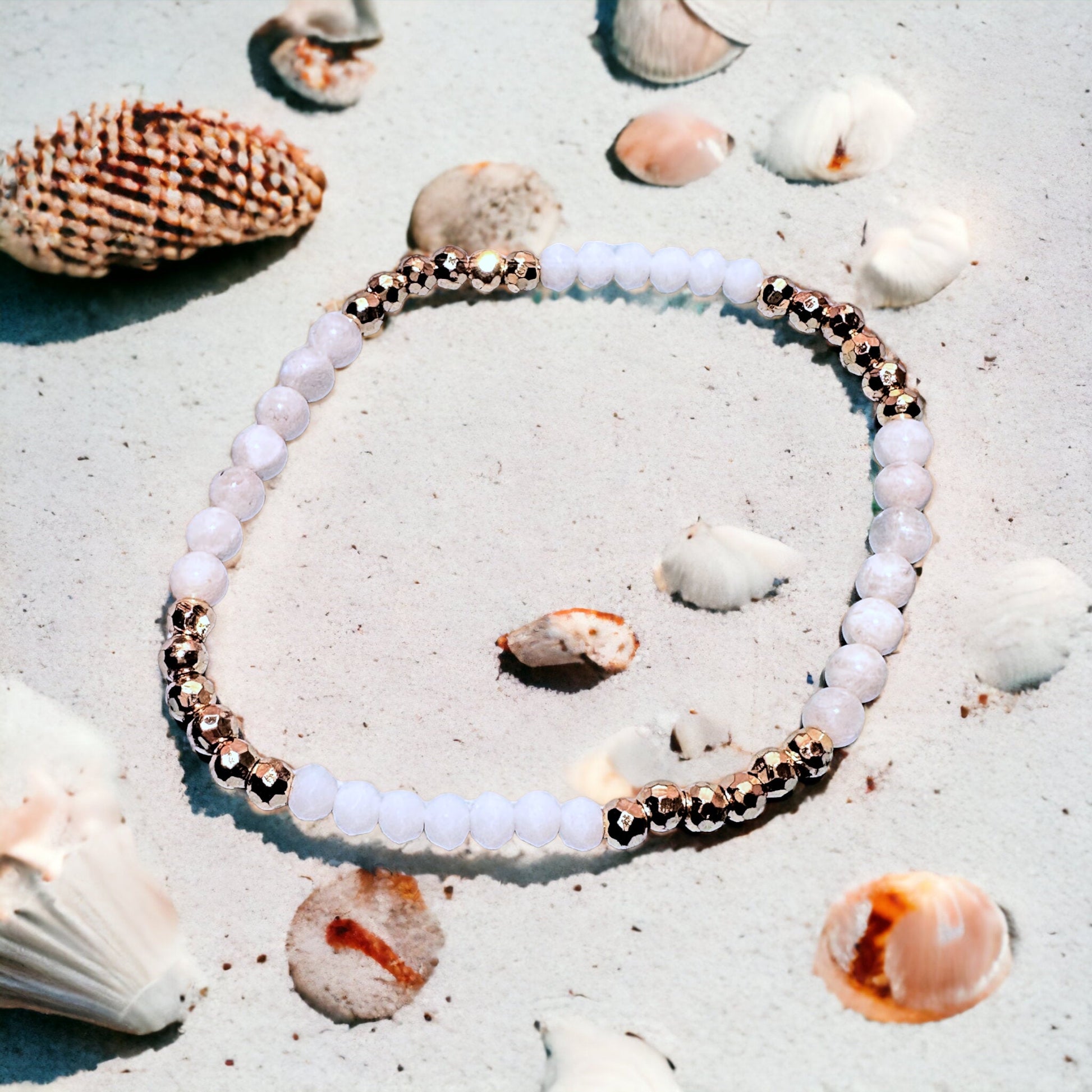 Pearls Moonstone Gold Layering Bracelets Waterproof, 18K Gold Plated-3