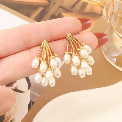 Elegant Gold & Pearl Cluster Earrings-1